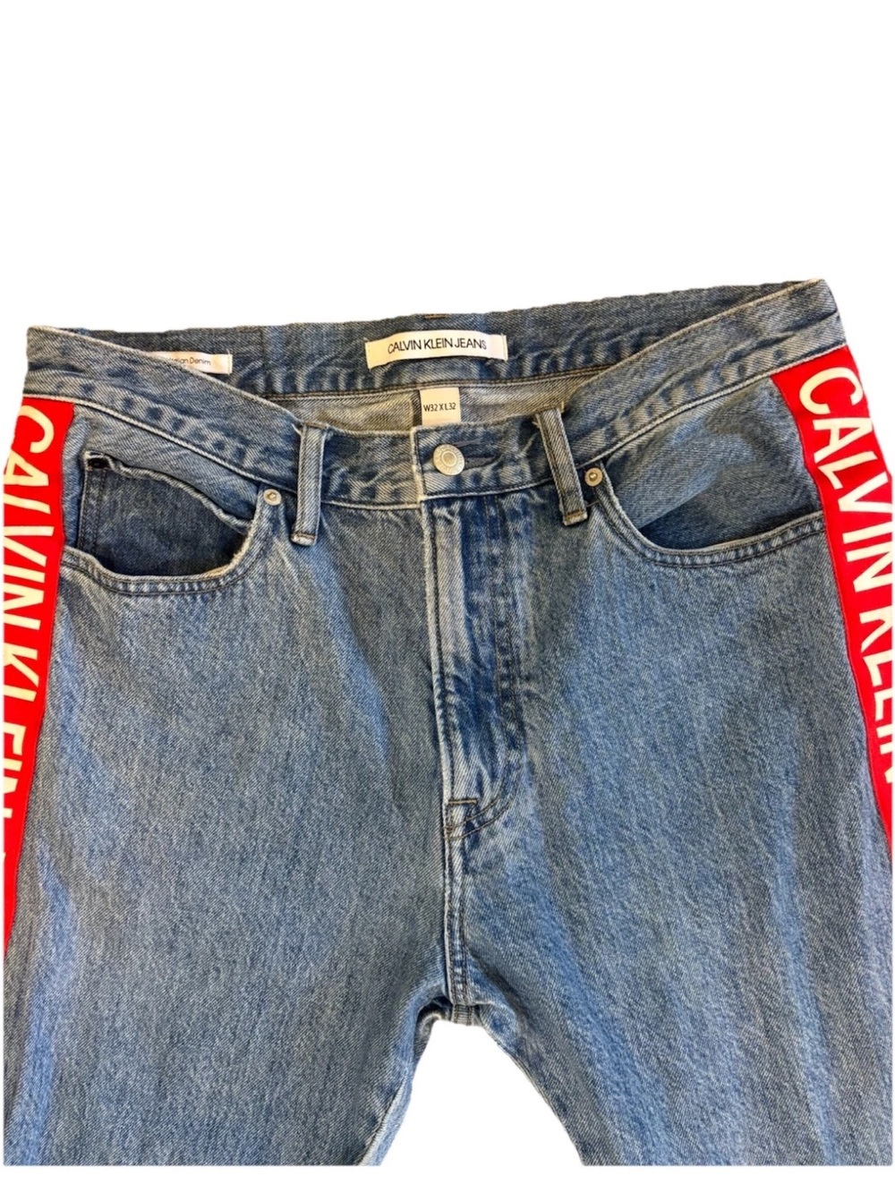 Women’s Vintage RARE Y2K Calvin Klein Denim with Red Tape Logo. Size 32x32. - Picture 2 of 10